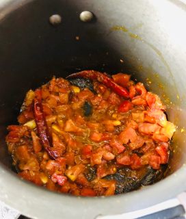 Add tomatoes-greenchillies &cook them