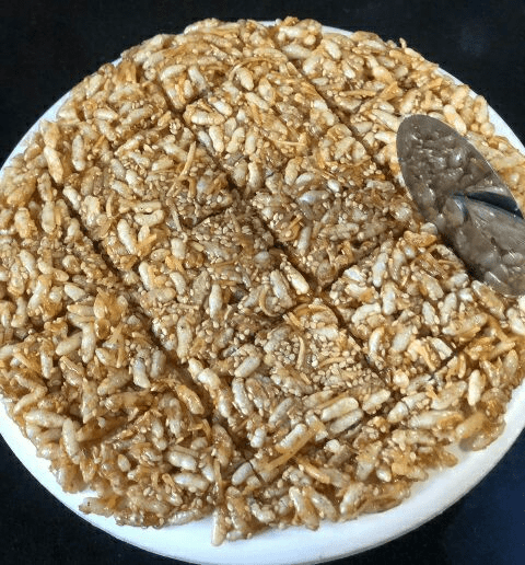 MURMURE, TIL & NARIYAL CHIKKI/SESAME, PUFFED RICE AND GRATED DRY COCONUT HOME MADE JAGGERY CHIKKI/WINTER SPECIAL&nbsp;RECIPE